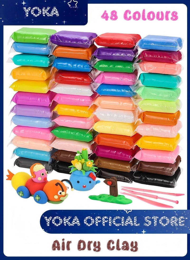 YOKA 48 Colors Plasticine with 3 Sculpting Tools, Air Dry Clay, Modeling Clay Kit, DIY Plasticine for Children Education - Image 1